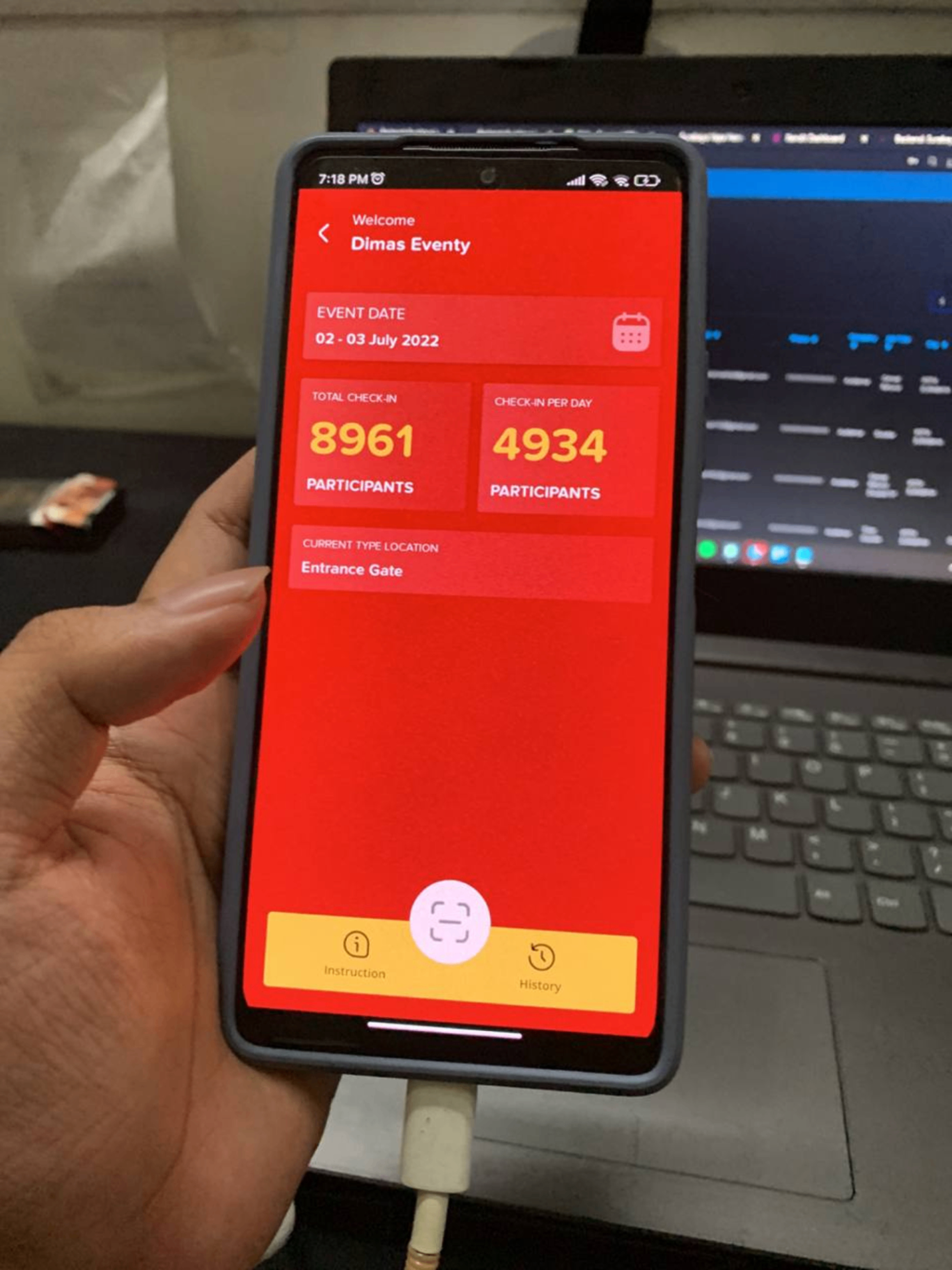 Aplikasi check-in Eventy di perangkat mobile