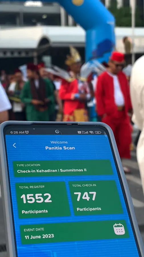 Dashboard check-in Eventy di lokasi acara outdoor