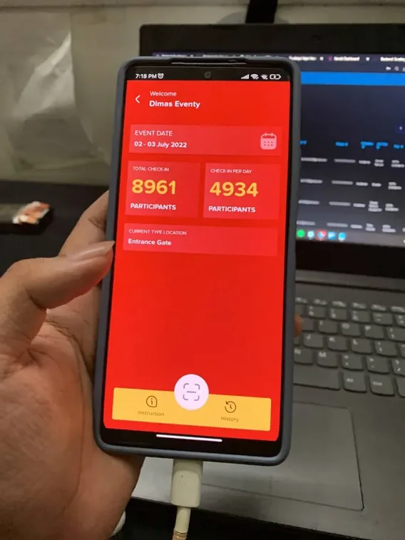 Aplikasi check-in Eventy di perangkat mobile